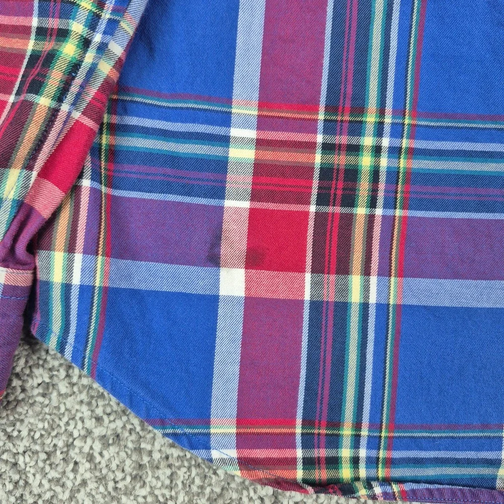 Ralph Lauren Shirt Boys L (14-16) Blue Red Plaid Long Sleeve Button Down Cotton